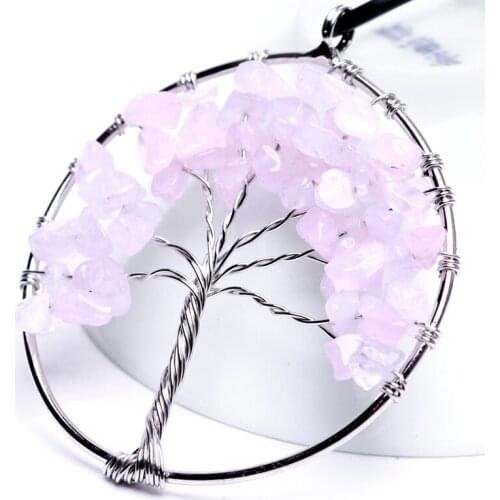 Tree of Life Pendant Rose Crystal Necklace Gemstone Chakra Jewelry Copper