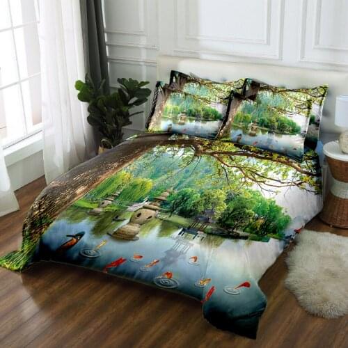 Luxury 3D bedding set Twin Full king Queen California king bedsheet Duvet bed cover Pillowcase flat sheet Bed Linen Scenery