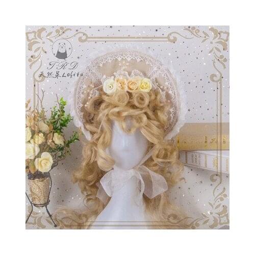 Gorgeous Gothic Vintage Soft Girl Lolita Victorian Court Sun Hat Bnt Cosplay Flower Multilayer Lace Bead Chain Bonnet Handmade