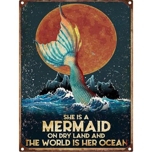 Vintage Tin Sign Fashion Metal Poster Wall Decoration Club Man Cave Smoke Shop Advertising Plate - Mermaid 8x12Inches