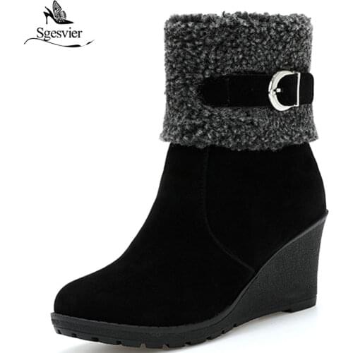 Sgesvier Women Ankle Boots 2018 Hot Winter Women Wedge Heel Booties Shoes Woman Snow Boots Martin Boots Ladies Shoes B864