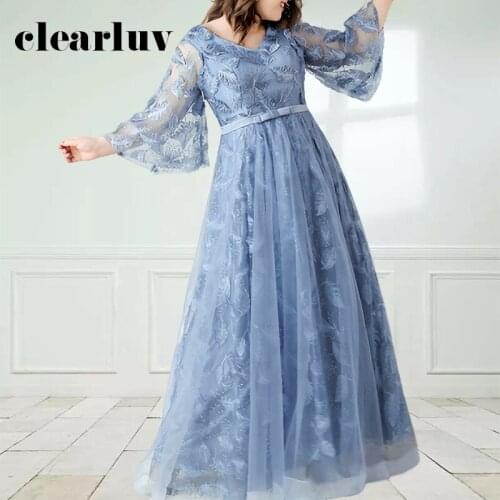 Peacock Blue Robe De Soiree DR1077 Embroidery Elegant Evening Dresses A-Line Floor-Length Vestidos De Fiesta For Women 2020