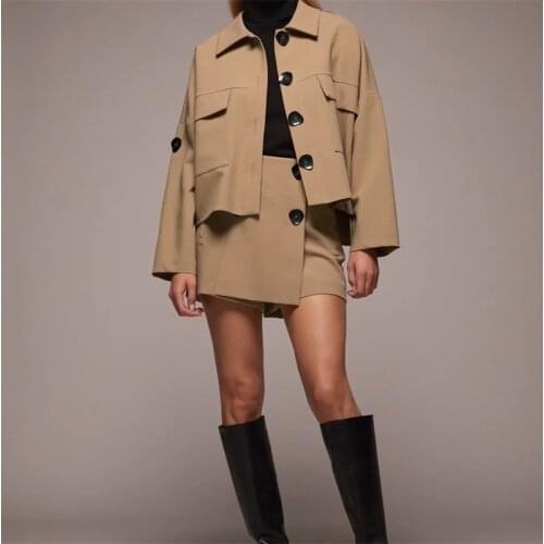 ZXQJ Women 2020 Fashion Loose Single-Breasted Patch Pockets Outside Shirt Coat Vintage Long Sleeve Female Outerwear Chic Tops