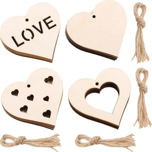 10 PCS Valentines Day Pendant Home Decoration Supplies Wooden Craft Creative Handmade Wood Chip Couple Love Heart Pendant Decor