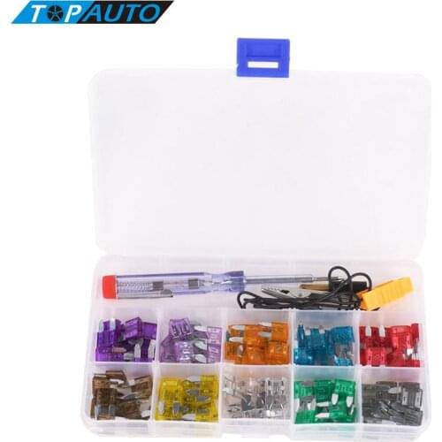 100pcs Mini Car Fuse Kit Color Coded for Ten Amps Fuses with Alligator Clip Electric Tester Tweezer Fuse Puller