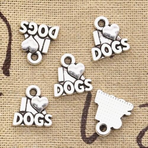25pcs Charms I Love Dogs 13x12mm Handmade Craft Pendant Making fit,Vintage Tibetan Bronze Silver color,DIY For Bracelet Necklace