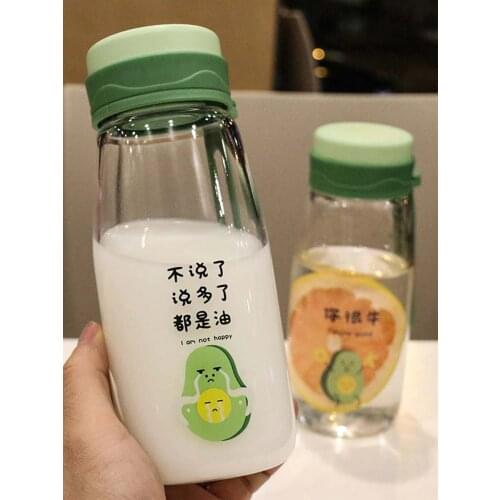 400ml Cute Cartoon Avocado Glass Water Bottle Creative Fruit Heat Resistant Transparent Water Cup Kids Leak Proof Drinking Cups