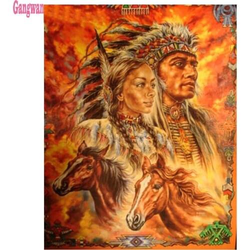 5D Diy Diamond Painting Indian tribe Native couple Cross Stitch full Square/round Diamond Embroidery American horse picture art