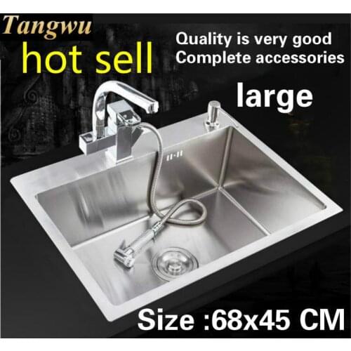 Free shipping Apartment multifunction large kitchen manual sink single trough 304 stainless steel hot sell 68x45 CM