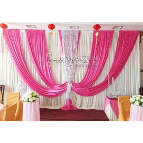 Free shipping hot pink wedding stage backdrops decoration romantic wedding curtain with sequin swags