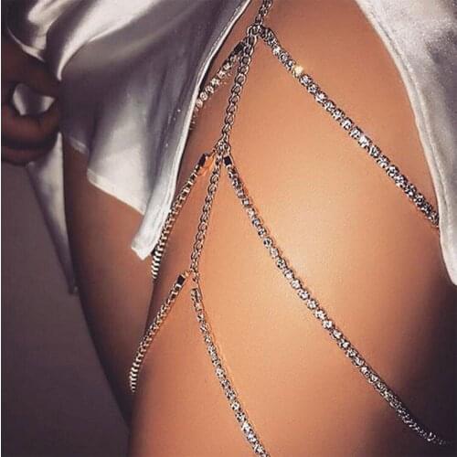 2021 Gold Silver Crystal Rhinestones Leg Chain Women Sexy Body Chain Night Club Party Summer Beach Belly Chains Gift For Women