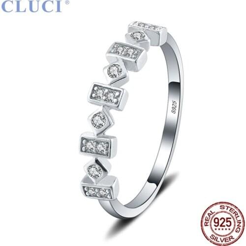CLUCI 100% Real 925 Silver Special AAA White Geometric Shapes CZ Wedding Women Finger Rings Fine Jewelry Gift DR1054SB
