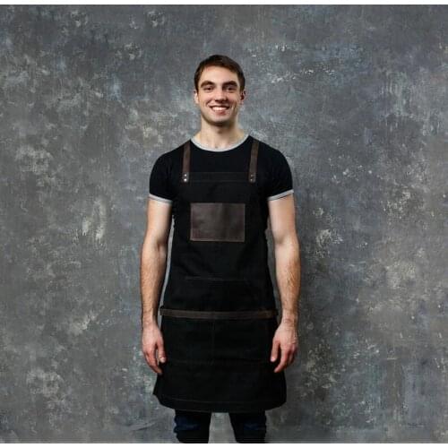 Apron thick canvas pu apron gardening griller work clothes restaurant barber fashion apron
