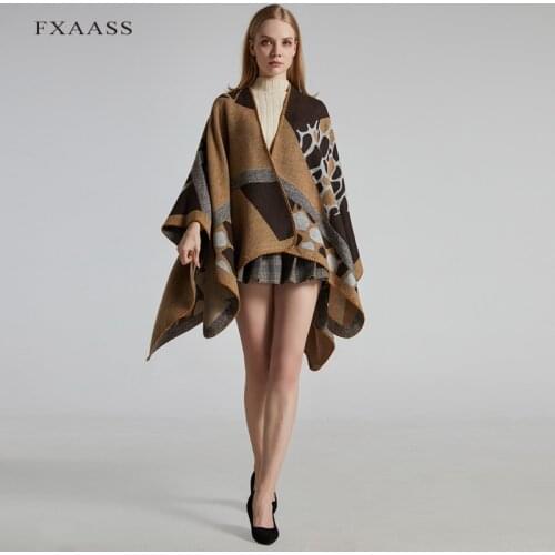FXAASS New 2020 Autumn Winter Shawl Fashion Poncho Women Cashmere Scarf Lady Luxury Blanket Warm Pashmina Floral Striped Cape
