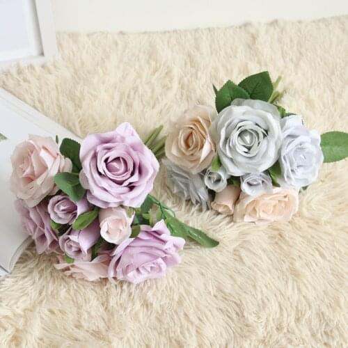 4 colors 8 Heads Rose Artificial Flowers bridal Bouquet for Wedding Decoration Silk Rose Fake Flowers for Home Decor