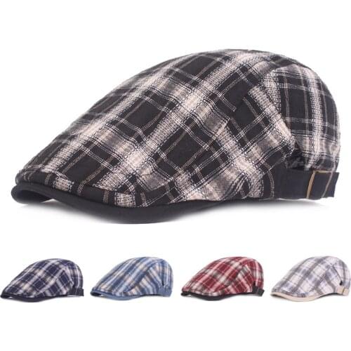 Good Quality Summer Fashion Cotton Plaid Newsboy Cap Casual Flat Driving Golf Cabbie Caps Casual Ivy Hat for Women Men Unisex