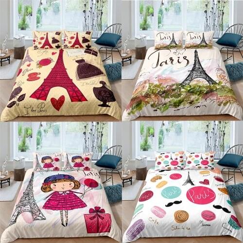ZEIMON 3D Bedding Sets Paris Duvet Quilt Cover Set Duvet Cover Pillowcase King Queen Single Size Modern Girls Colorful Design