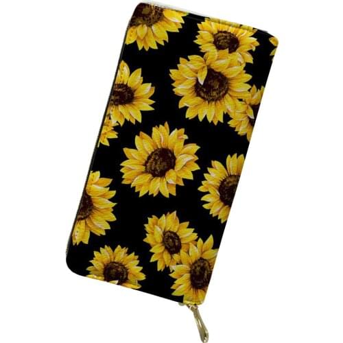 Jackherelook Sunflower PU-Leather Purse Women Daily Wallet Mini Clutch Coin/momey Bag Yellow Flora ID Card Holder Burse Bags