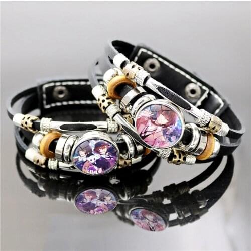 Anime Bungou Stray Dogs Leather Bracelet Jewelry Cosplay Cartoon Figure Nakahara Chuya Art Glass Snap Button Bracelets for Women