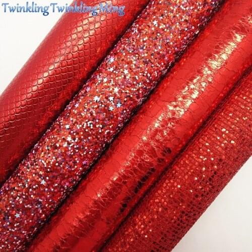 RED Glitter Fabric, Mermaid Faux Fabric, Crack Synthetic Leather Fabric Sheets For Bow A4 21x29CM Twinkling Ming XM730