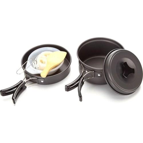 Outdoor Camping Cookware Set Portable Hiking Picnic Camping Tableware Cooking Cookware Pan Pot Bowl Spoon Fork Utensils