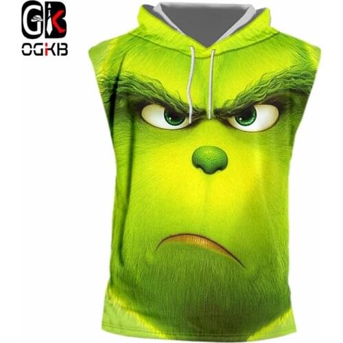 OGKB New 2019 Summer Fashion Men / Women Movie Green Monster Hooded Tank Top Anime 3D Printed Casual Vest