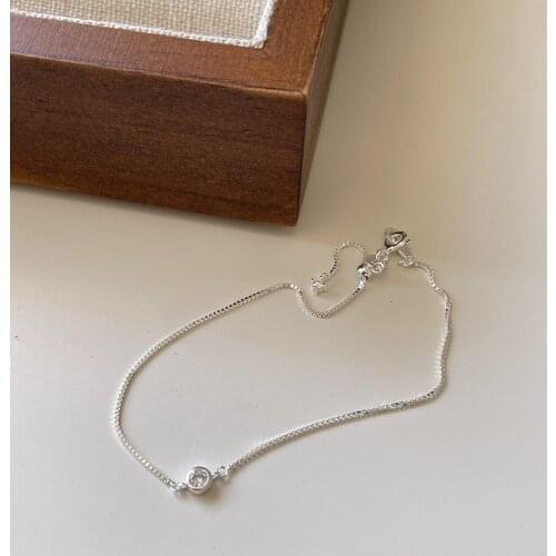 Authentic 925 Sterling silver Solitaire CZ Round Box Chain Bracelet fine Jewelry C-A295