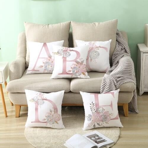 Pillow Letters Pink Floral Decorative Cushions Pillowcase Polyester Cushion Cover Throw Pillow Sofa Decoration Pillowcover 1PCS