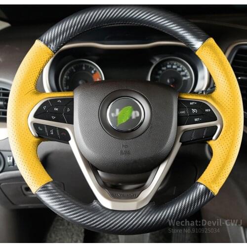 Hand-stitched suede leather carbon fiber car steering wheel cover for jeep renegade cherokee patriot grand cherokee compass