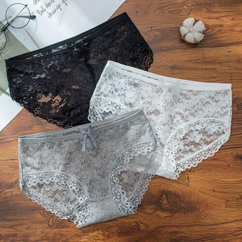 Sexy Women Transparent Lace Underwear Female Bowknot Large Size Briefs Ladies See Through Panties