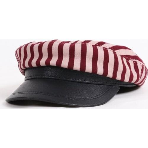 Captain hat women real leather hat ladies genuine leather hat army cap