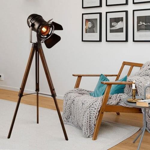 Nordic standing LED lamp wooden and iron three feet fixation floor light for living room office coffee loft desk reading lamps