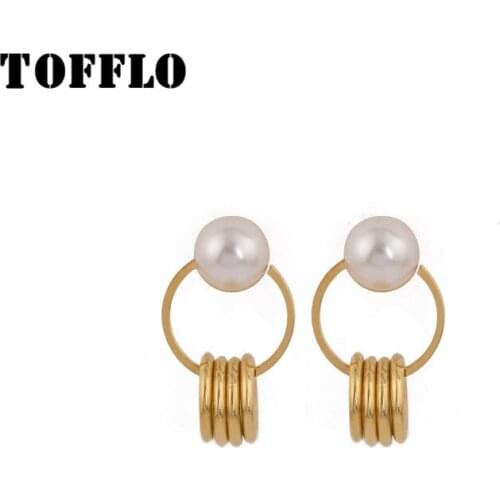 TOFFLO Stainless Steel Jewelry Double Ring Pearl Earrings Fashion Earrings For Women BSF243