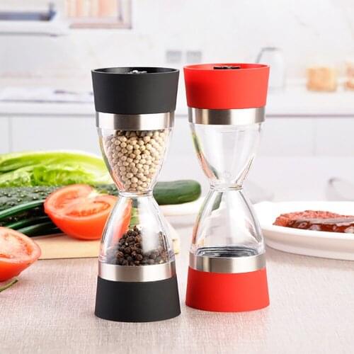 Manually 2 in 1 Hourglass Shape Dual Salt Pepper Mill Spice Grinder Pepper Shaker for Kitchen Cooking Tools Easy to Clean