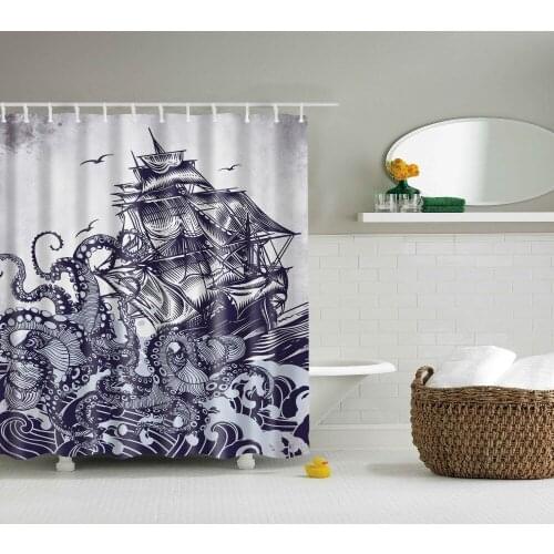 Marine boats disaster creative design pattern shower curtain Bathroom series polyester washable bath curtain with hook B1041