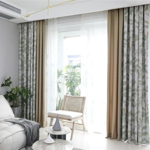 Simple Modern Curtain Home Window Decoration Leaves Printing Splicing Curtains for Living Room Bedroom Shading Drapes