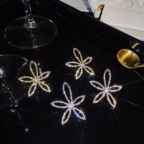 2021 New Korea Flower Shape Shiny CZ Gold Big Flower Drop Earring for Women Trendy Wedding Valentines Day Gift