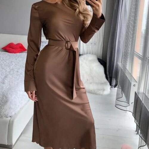 Women Summer Dress Satin Straight Midi Party Club Belt Long Dress Elegant Fashion Bandage Bodycon 2021