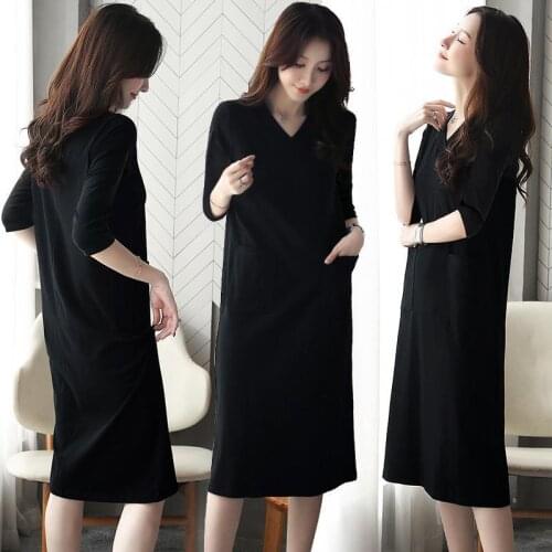 2021 New Summer Lady Fashion Casual Solid Color Vestidos Plus Szie 4xl Dresses Women Half Sleeve Loose V-Neck Cotton Dress M17