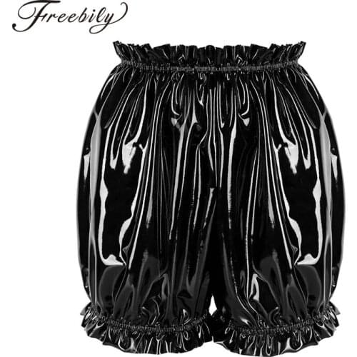 Womens Lingerie Panties Wet Look Clubwear Bodycon Patent Leather Hem Ruffled Elastic Waistband Boxer Shorts Underwear Underpants