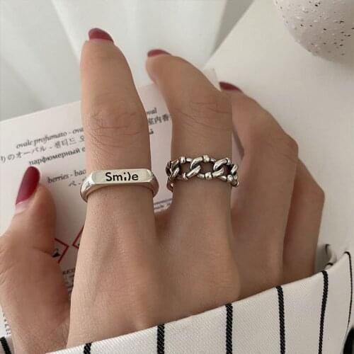 Vintage Aesthetic Smile Open Rings for Women Punk Hip Hop Adjustable Ring Accessories Fashion Jewelry Best Gift to Girlfriend