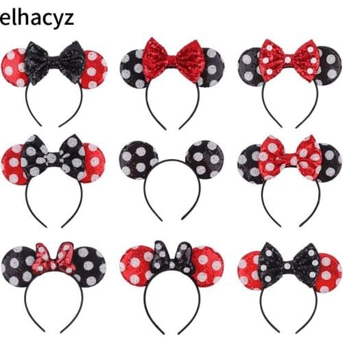 10pc/lot Fashion DOT Big Glitter Sequin Bow Mouse Ears Hair Band Women Glirs Chic Delicate Headband Hairband DIY Hair Accessory