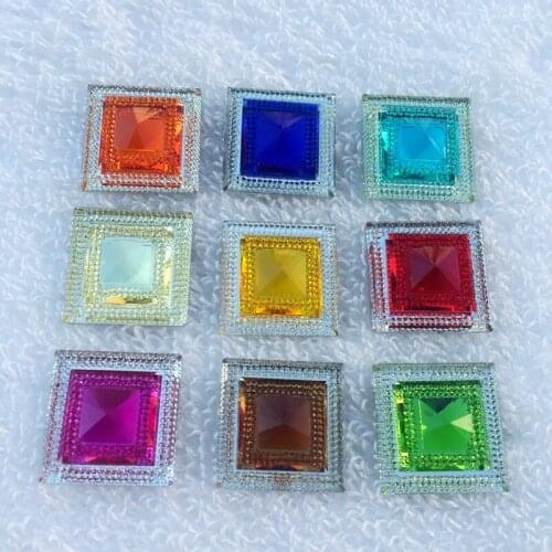 20mm 12PCS Resin Rhinestone Square Flatback Non Sewing Stone For Dresses DIY craft Mixed color random delivery -HZ26A
