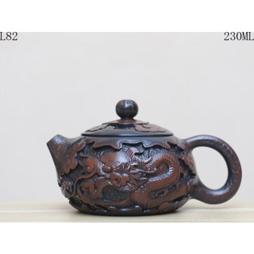 230ml Jianshui Purple Clay Pure Handmade Dragon Full Carving Tea Pot(Not Yixing Zisha) Kung Fu Tea Set Drinkware Tea Ceremony
