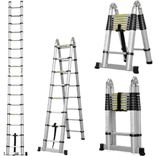 3.8m Portable Extension Telescopic Ladder Adjustable Household Ladder Multipurpose Retractable Aluminum Alloy Straight Ladder