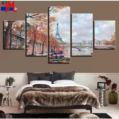 Home Artworks Diamond Painting City Landscape 5 Pieces Tower Bridge ,Tree Diamond Embroidery Mosaic Cross Stitch Rhinestone Kit