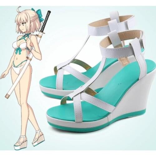 Game FGO Fate Grand Order Okita Souji Customize Cosplay Summer Shoes Anime Party Halloween sandals Shoes Custom Made Free Ship