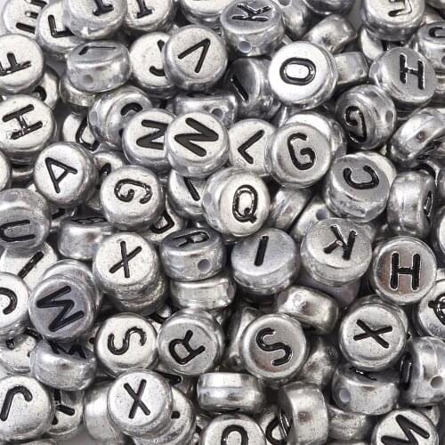 Mixed Letter Acrylic Beads Round Silver Color Loose Spacer Bead Alphabet A~Z For Jewelry Making Bracelet Necklace 598pcs/set
