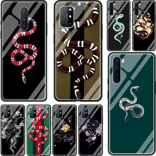 Soft Edge Cover Coque for Oneplus 9 PRO 9R 7 7T Pro 8 8T Pro Nord 5G Luxury Glass Phone Case Shell Luxury Snake