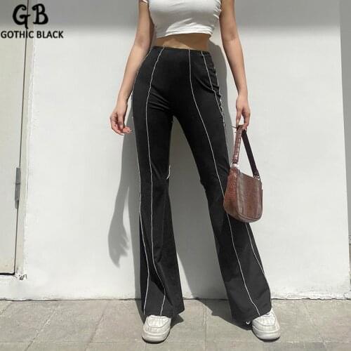 Gothblack Flare Pants Solid Skinny Elastic Waist White Edge Panelled Boot Cut Slim Fashion Casual Back To Basics Streetwear